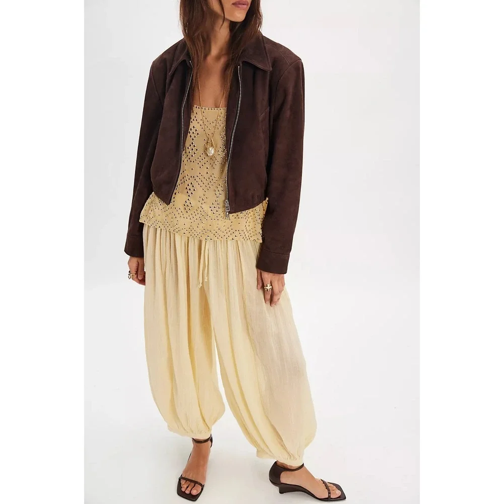 Free People Playa Party Balloon Pants Yellow Boho Beachy Women's Sz M NWT B4